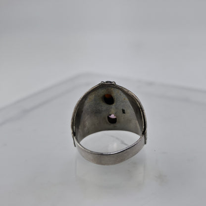 Vintage Sterling Silver Ring Pink Stone Opal Cabochon Filigree Size 8.75 925