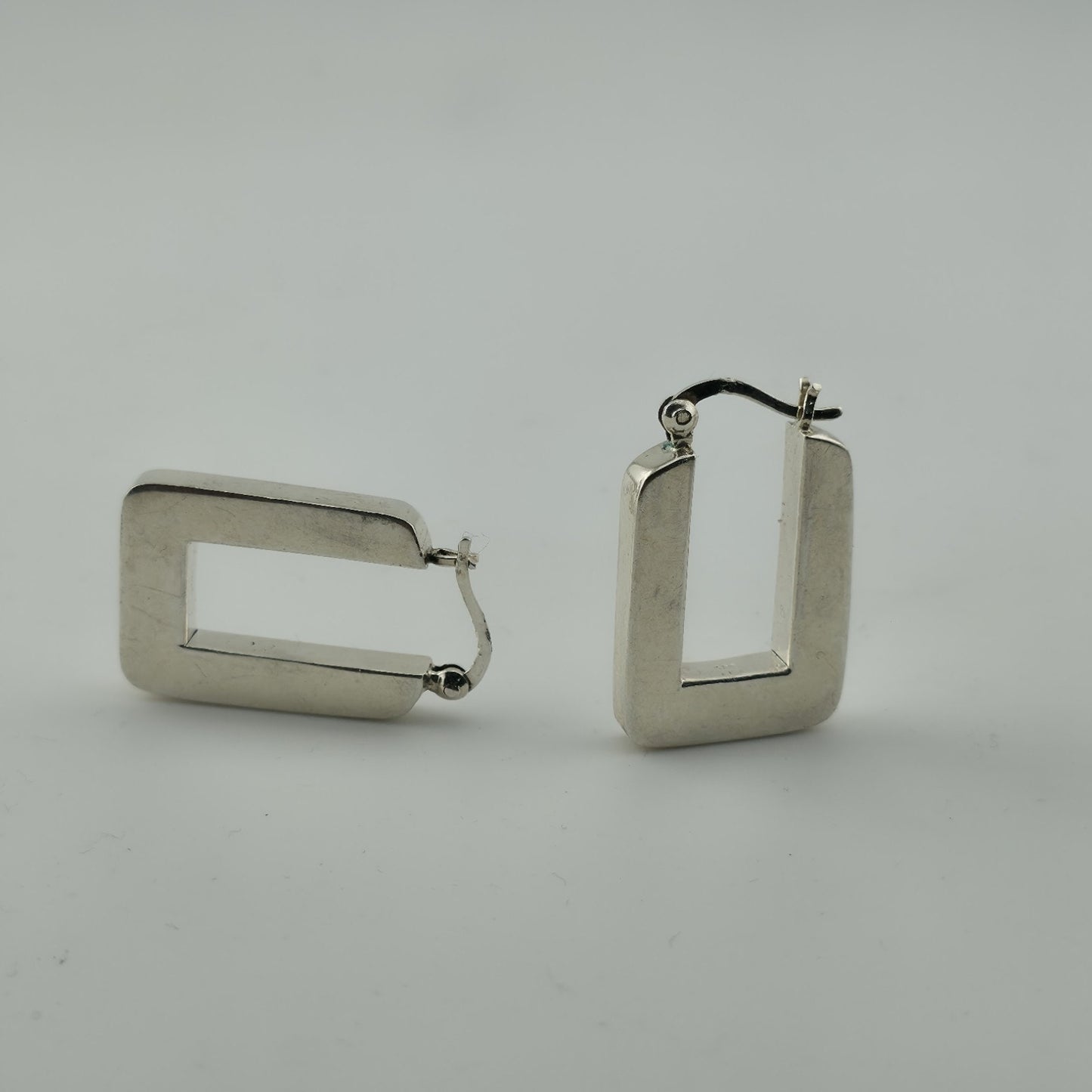 Sterling Silver 925 Rectangle Hoop Earrings Minimalist Geometric Dangle