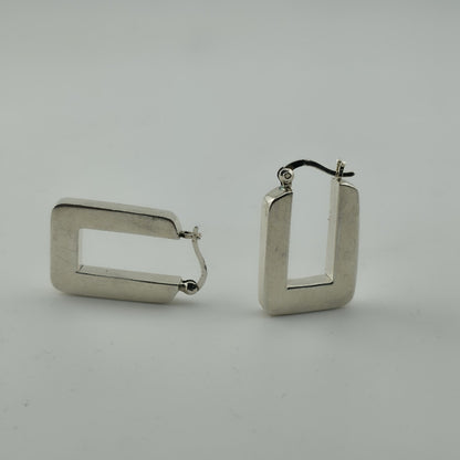 Sterling Silver 925 Rectangle Hoop Earrings Minimalist Geometric Dangle