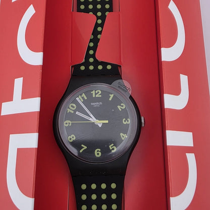 Swatch Punti Gialli Black Silicone Watch Green 3D Dots New In Box