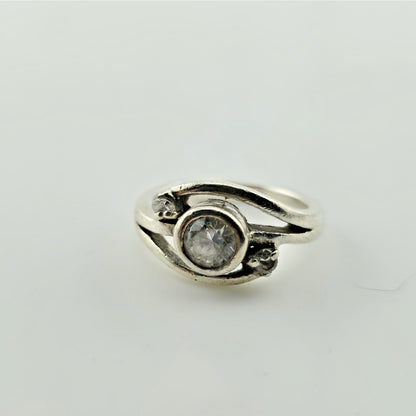 Sterling Silver CZ Ring Size 7 Swirl Design Clear Cubic Zirconia Statement Ring