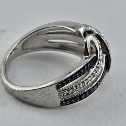 Sterling Silver Blue & Clear Stone Wave Ring Size 7 925 Statement Band