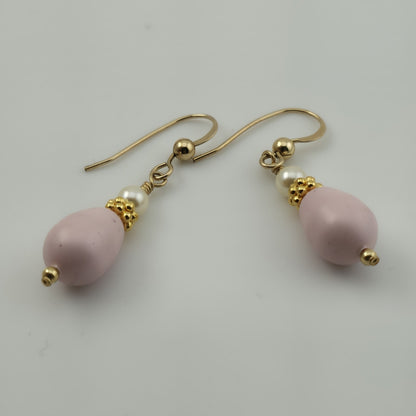 VINTAGE PIERCED EARRINGS pink lavender Beads DANGLES GOLD FILLED WIRES