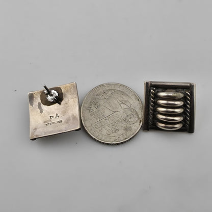 Priscilla Apache PA Sterling Silver Ribbed Cable Stud Earrings Southwest Navajo