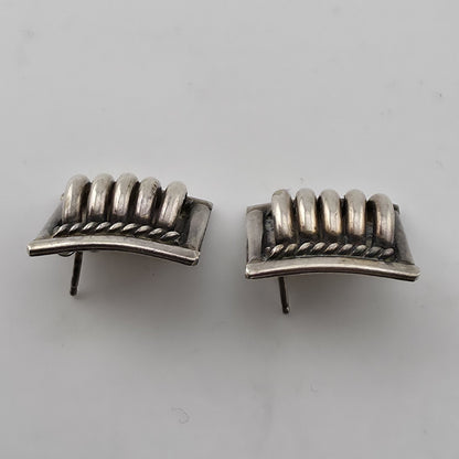 Priscilla Apache PA Sterling Silver Ribbed Cable Stud Earrings Southwest Navajo