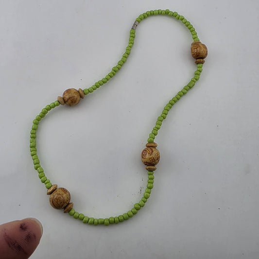 Lime Green Beaded Necklace w/ Wood Accent Beads Y2K Boho Cute Summer