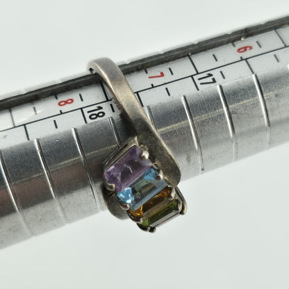 Sterling Silver Rainbow Multi-Gem Baguette Ring, Size 8 925 GNA Jewelry