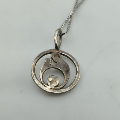 Sterling Silver 925 Mother & Child Pendant Necklace Pearl Charm 20in
