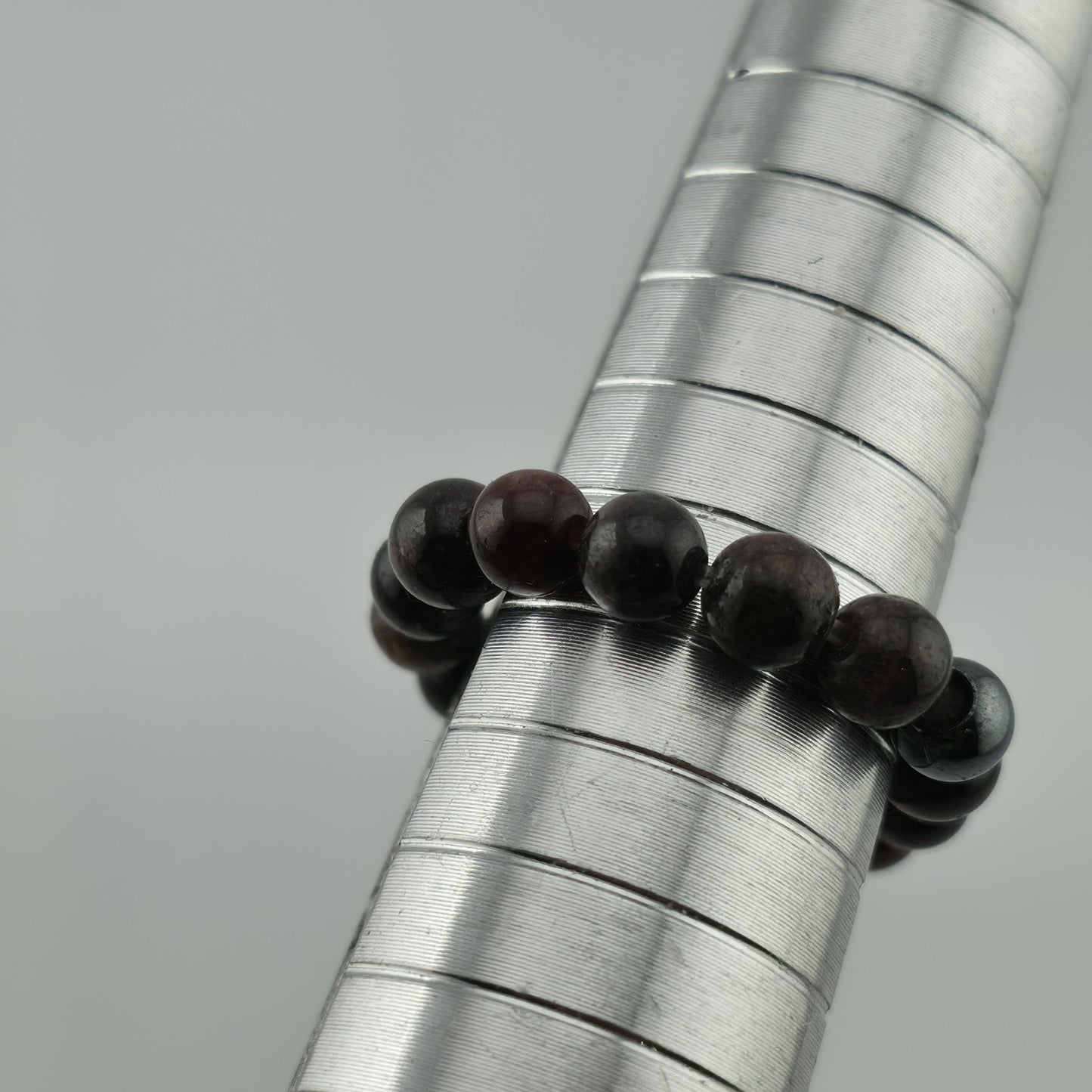 Garnet Beaded Bracelet Natural Stone Stretch Dark Red Black Round Beads 6.5 - 7