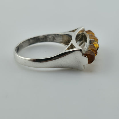 Vintage Baltic Amber Ring 925 Sterling Silver Poland Cognac Honey Sz 7.5