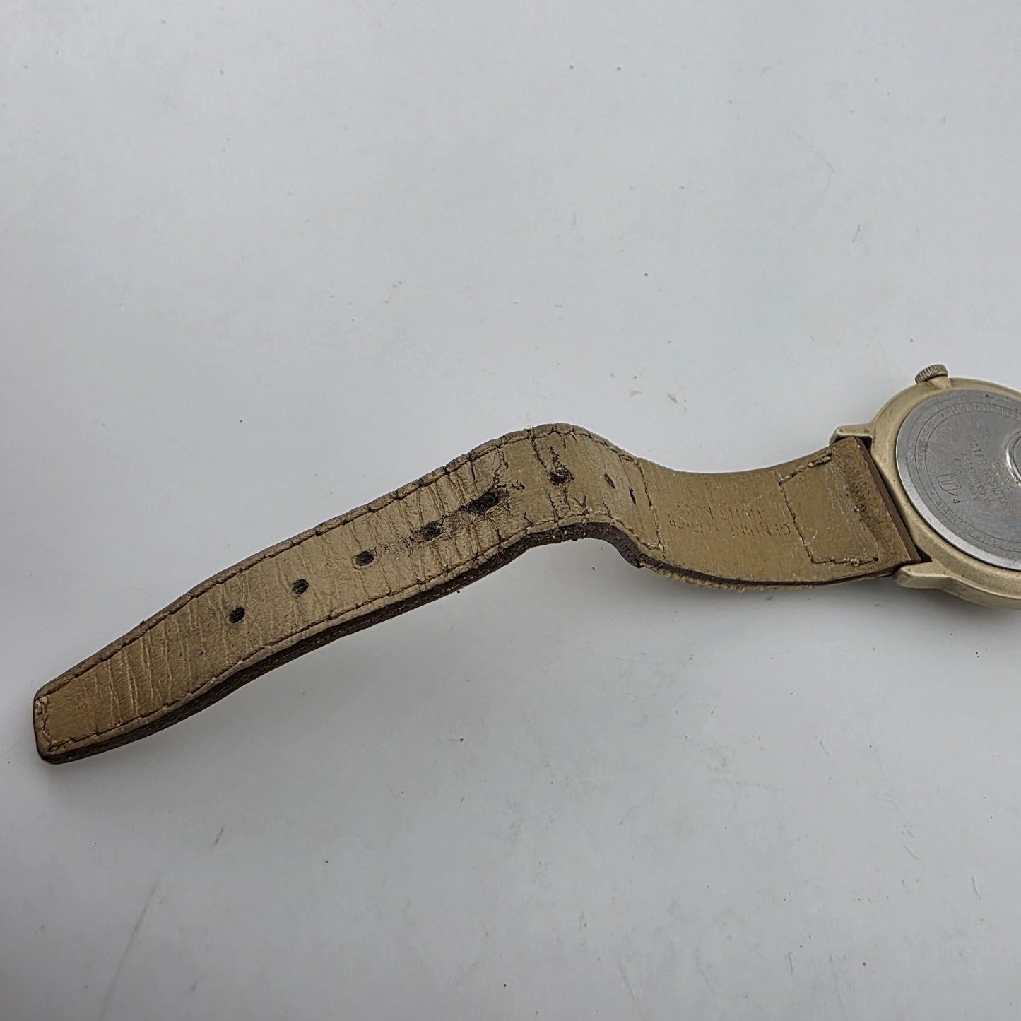 Timex Quartz Watch Beige Dial Date Brown Canvas Leather Strap Working