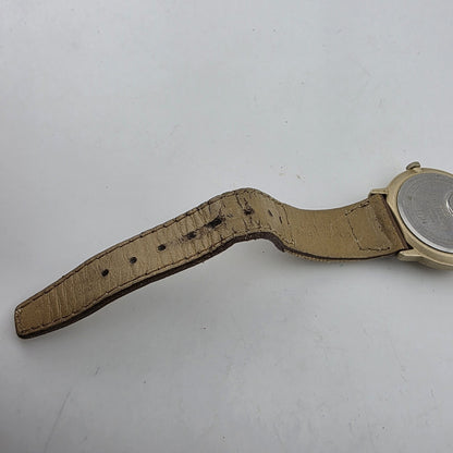 Timex Quartz Watch Beige Dial Date Brown Canvas Leather Strap Working