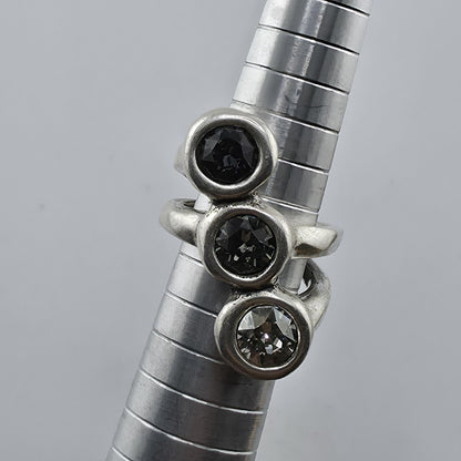 UNOde50 Sterling Silver Triple Crystal Ring Size 6.25 handmade Spain Alterego