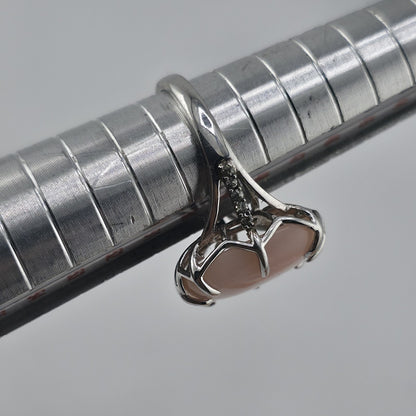 Sterling Silver 925 Pink Cabochon Oval Ring Size 5 Statement Cocktail Ring