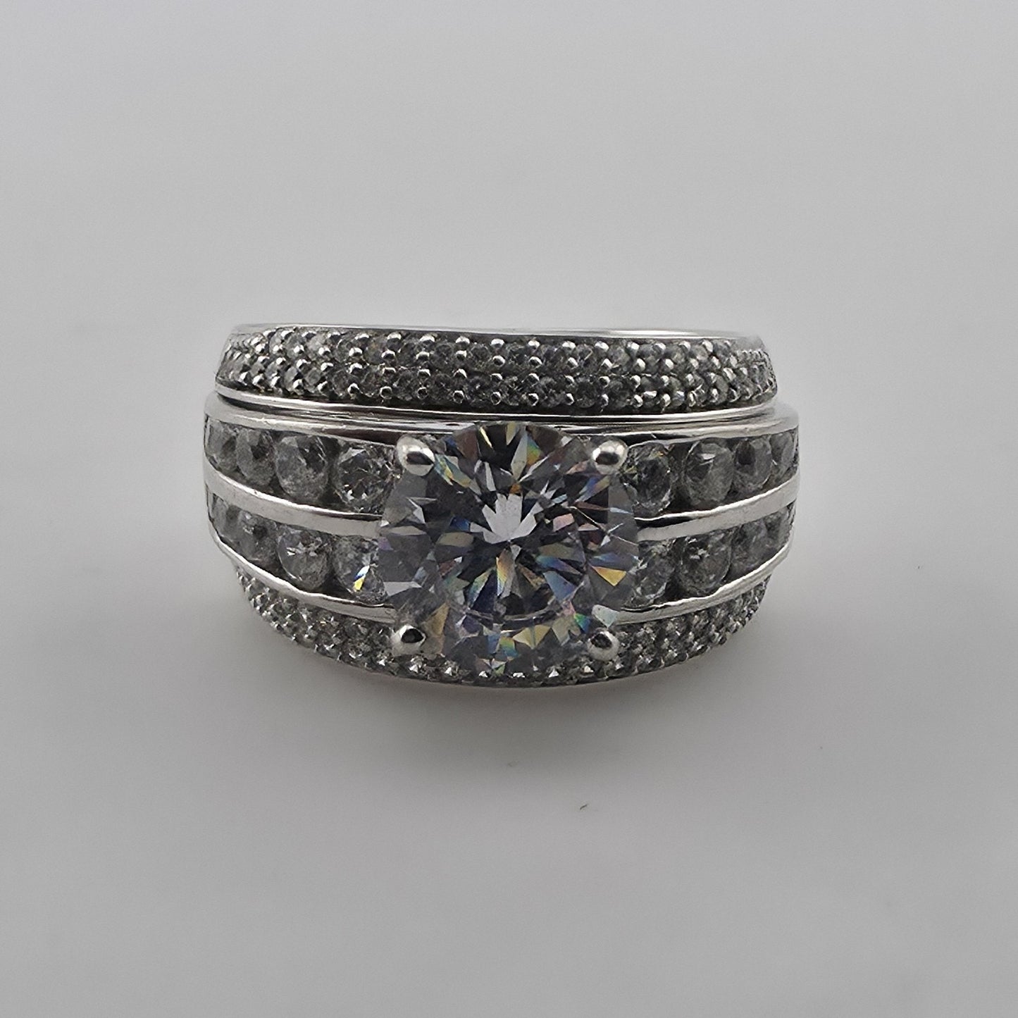 Sterling Silver CZ Bridal Ring Set Size 6.75 Wedding Engagement Set Jewelry