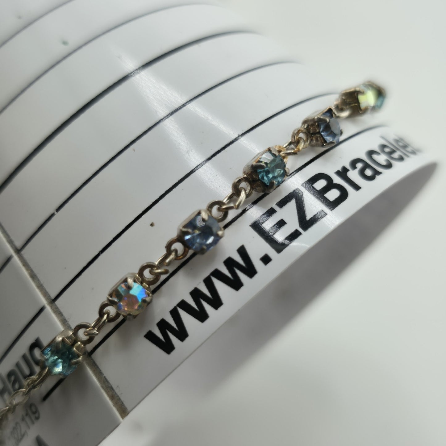 Blue Aurora Borealis Rhinestone Bracelet Silver Tone Delicate Chain 8.5in