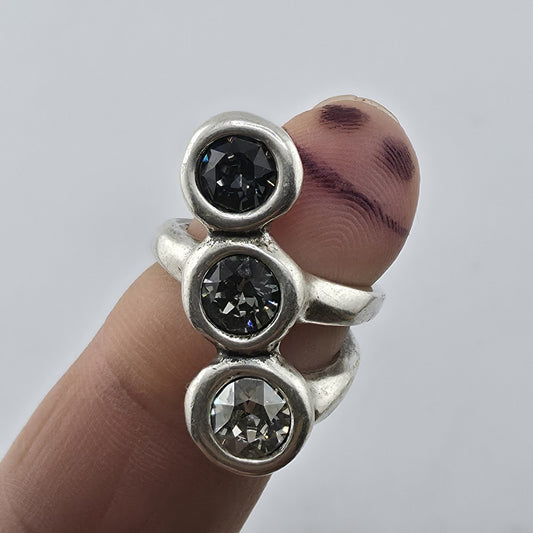 UNOde50 Sterling Silver Triple Crystal Ring Size 6.25 handmade Spain Alterego