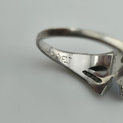 ELT Sterling Silver Blue Marquise Stone Ring Art Deco Style Size 6.25 Vintage