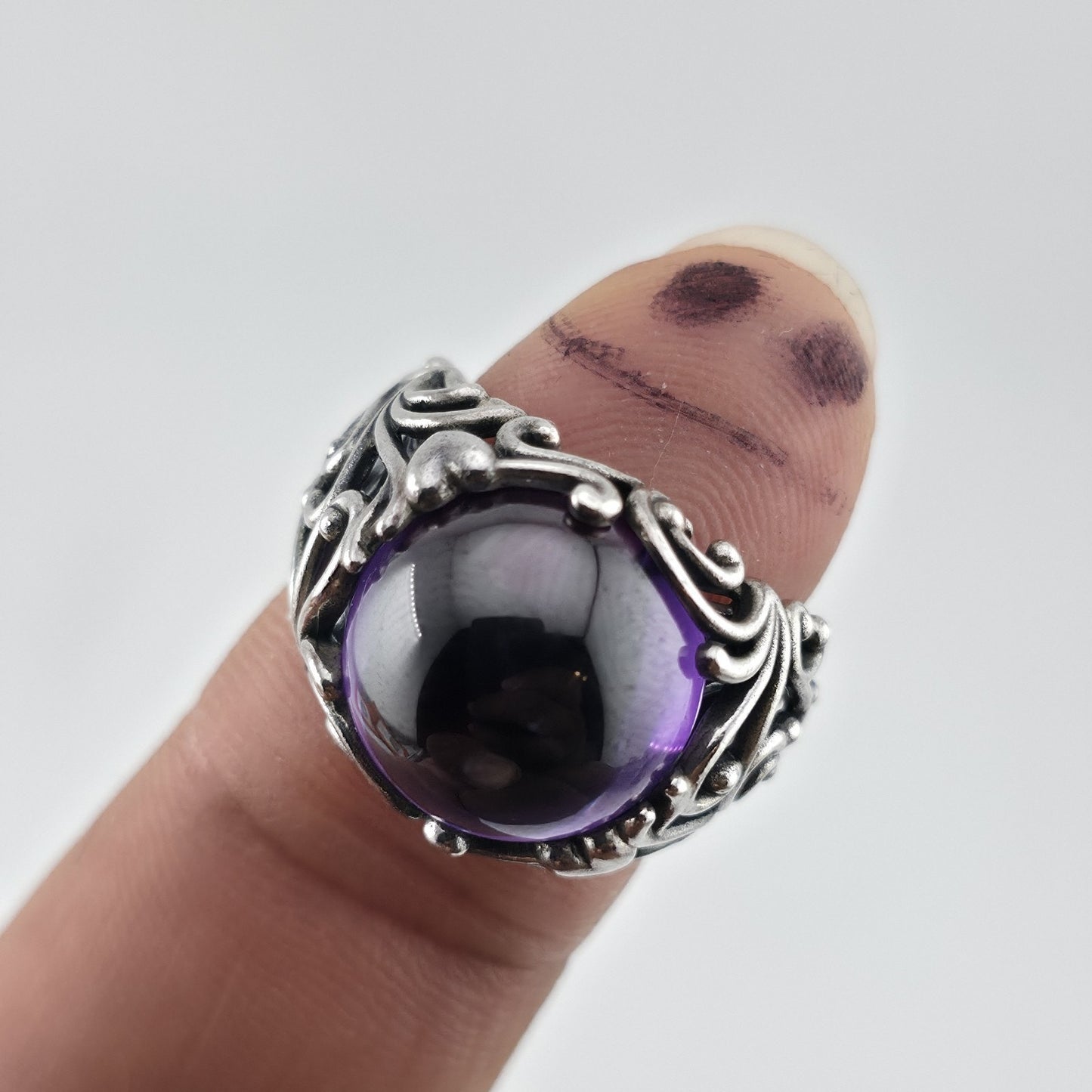 PANDORA Regal Dazzling Beauty Purple CZ Cabochon Sterling Silver Ring Sz 6