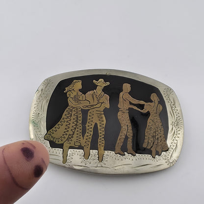 Square Dancers Belt Buckle German Silver Brass Copper Western Vintage
