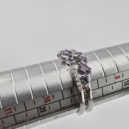 925 Sterling Silver Purple Amethyst Baguette Round Stone Ring Size 9 Split Band