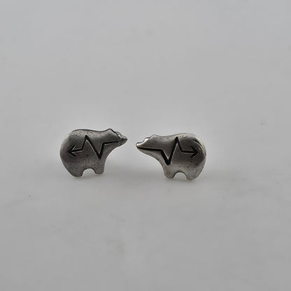 Vintage 925 Sterling Silver Bear Stud Earrings Southwest Native Animal Totem