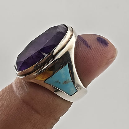 Sterling Silver Amethyst Turquoise Ring Size 4.5 Southwest Inlay Statement Ring