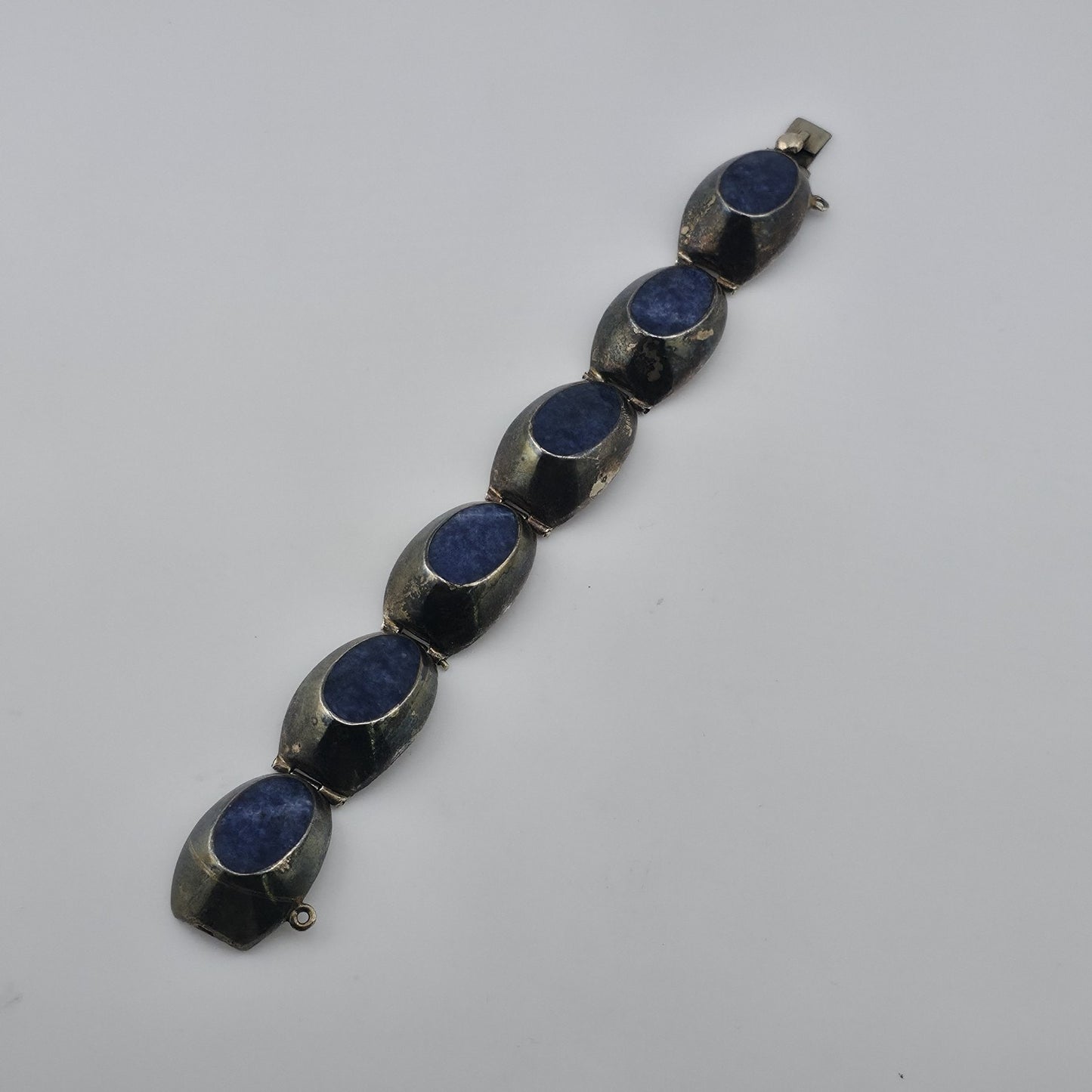 Vintage Taxco Mexico 925 Sterling Silver Blue Sodalite Link Bracelet 6.75 Signed