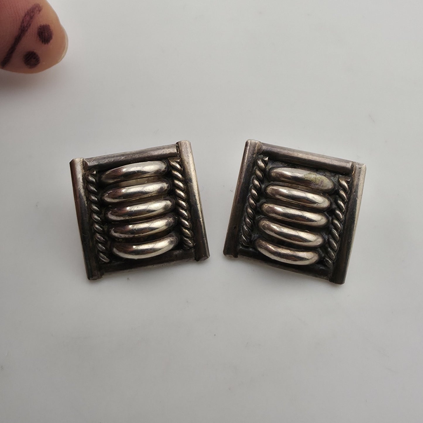 Priscilla Apache PA Sterling Silver Ribbed Cable Stud Earrings Southwest Navajo