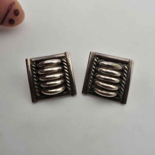 Priscilla Apache PA Sterling Silver Ribbed Cable Stud Earrings Southwest Navajo