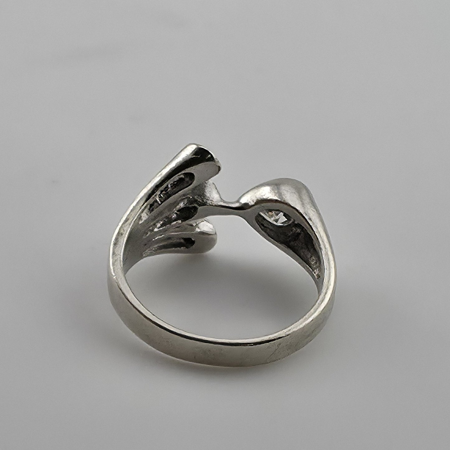 Sterling Silver Heart CZ Wrap Ring Size 7 Romantic Open Design 925