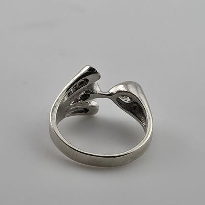 Sterling Silver Heart CZ Wrap Ring Size 7 Romantic Open Design 925