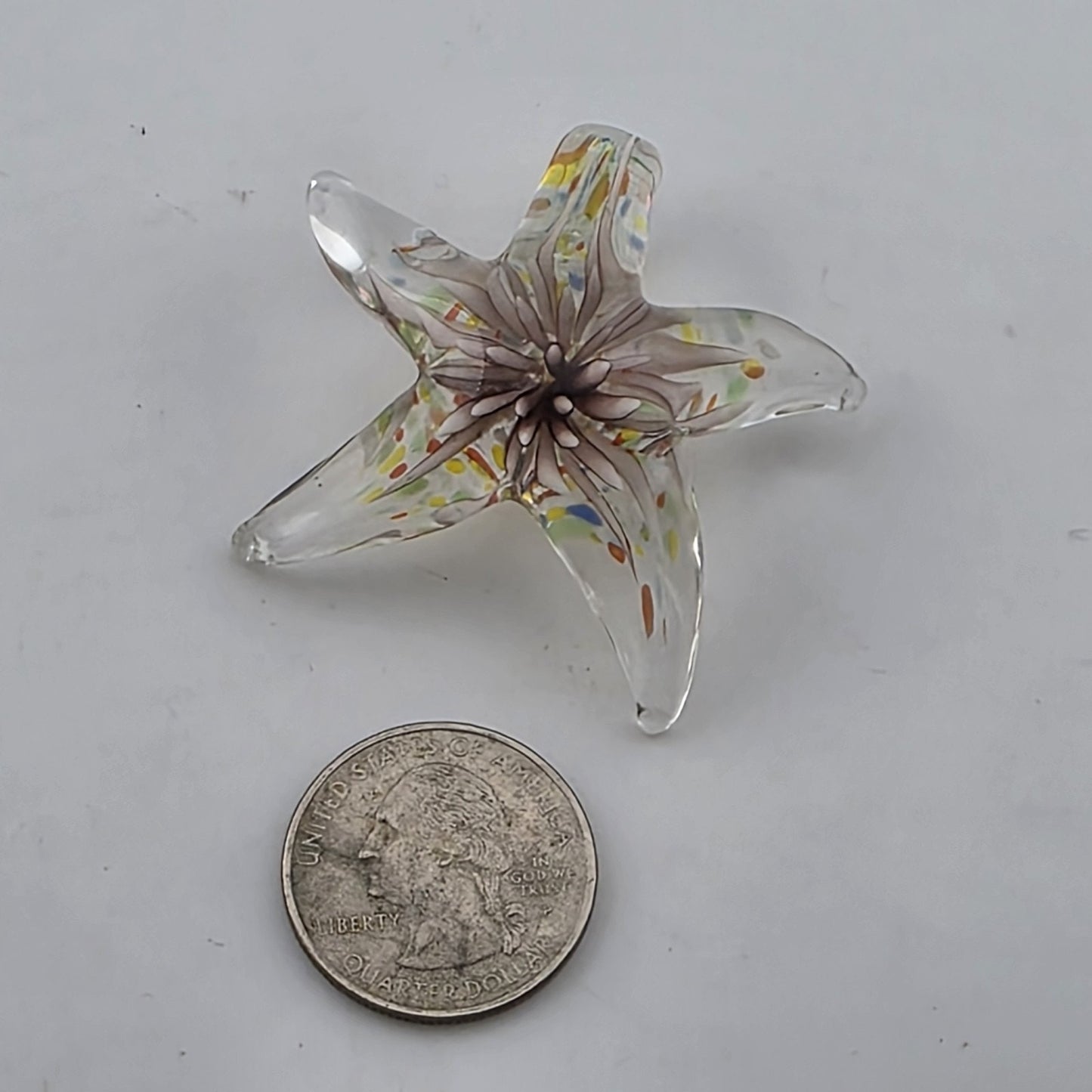 Art Glass Starfish Pendant Clear Multicolor Hand Blown Glass Decor Jewelry