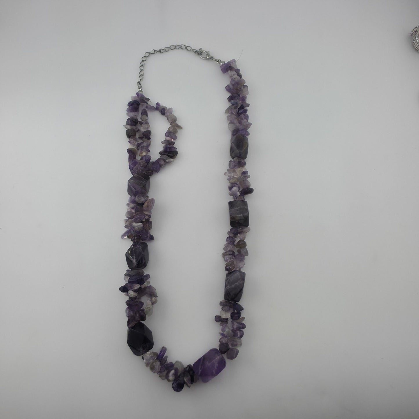 Purple Amethyst Multiple Strand Chip Necklace 20" Toggle Clasp Statement Piece