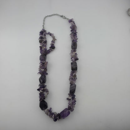 Purple Amethyst Multiple Strand Chip Necklace 20" Toggle Clasp Statement Piece