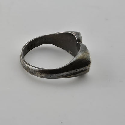 Sterling Silver Double Heart Ring Ribbed Design EFS 925 Sz 6.5 Vintage modernist