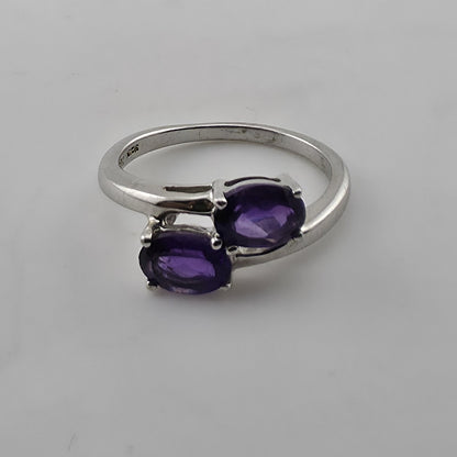 Sterling Silver 925 Amethyst Ring Two Stone Bypass Purple Size 7.75 Jewelry