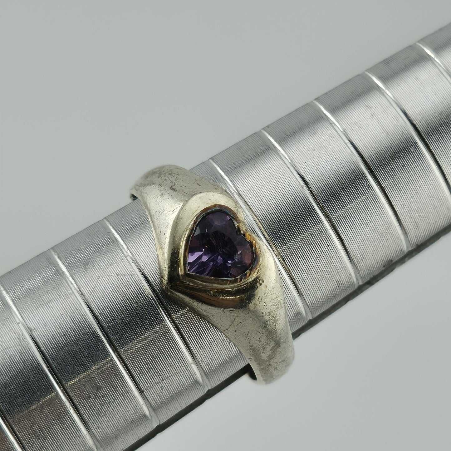 Sterling Silver Heart Ring Purple Stone Size 7 Vintage 925 Band Romantic