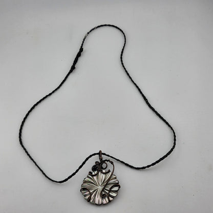 Abalone Shell Pendant Copper Wire Wrapped Artisan Boho Necklace 1.4"
