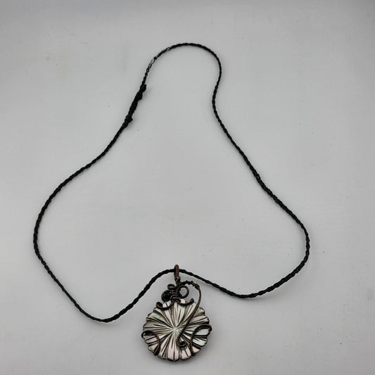 Abalone Shell Pendant Copper Wire Wrapped Artisan Boho Necklace 1.4"
