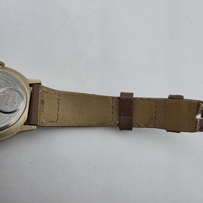 Timex Quartz Watch Beige Dial Date Brown Canvas Leather Strap Working