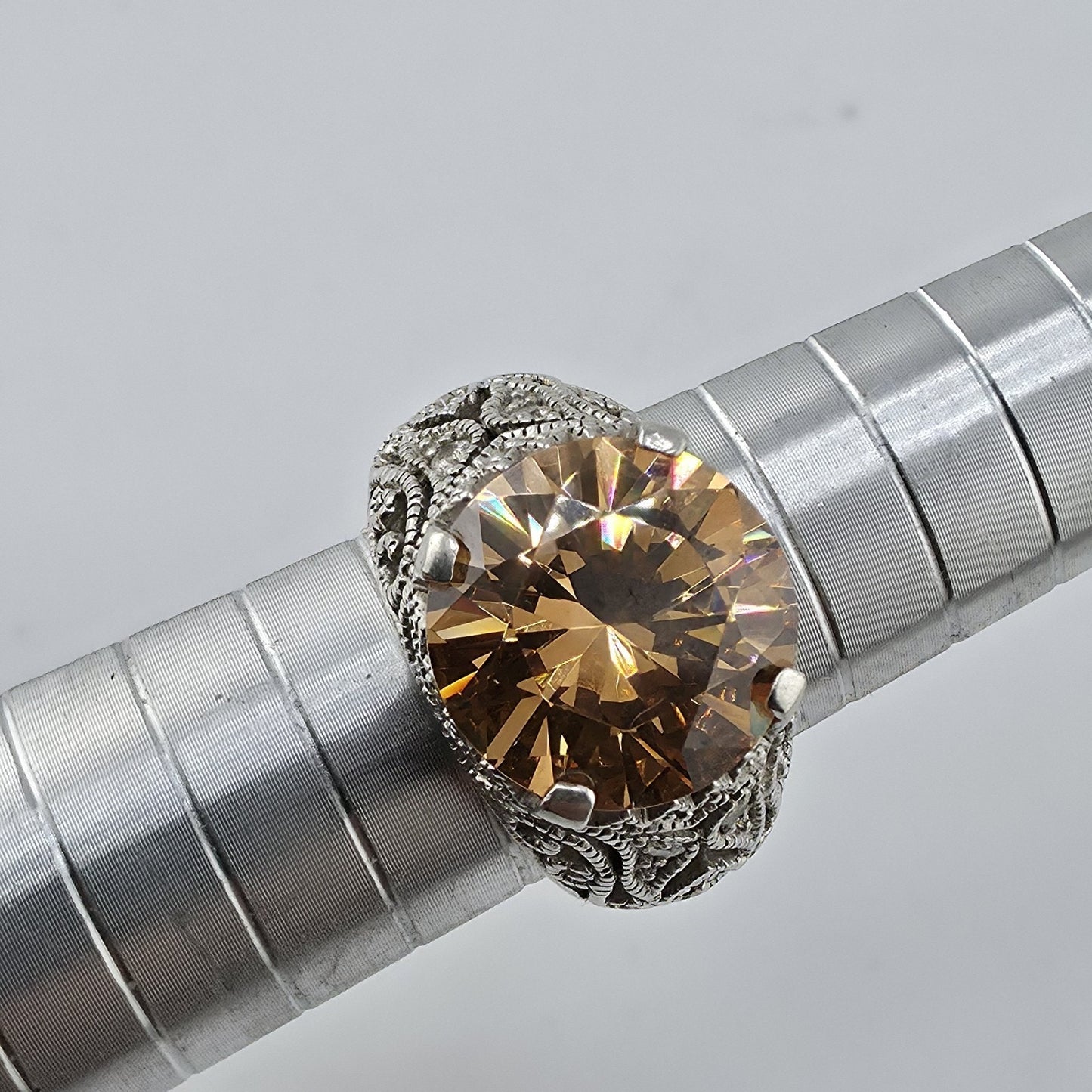 Esposito ESPO Ring Sterling 925 Silver Jubilee Champagne CZ Size 6 Vintage