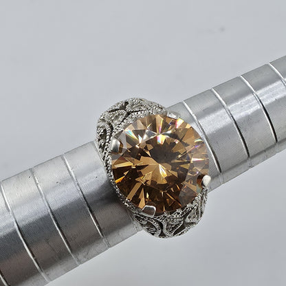 Esposito ESPO Ring Sterling 925 Silver Jubilee Champagne CZ Size 6 Vintage