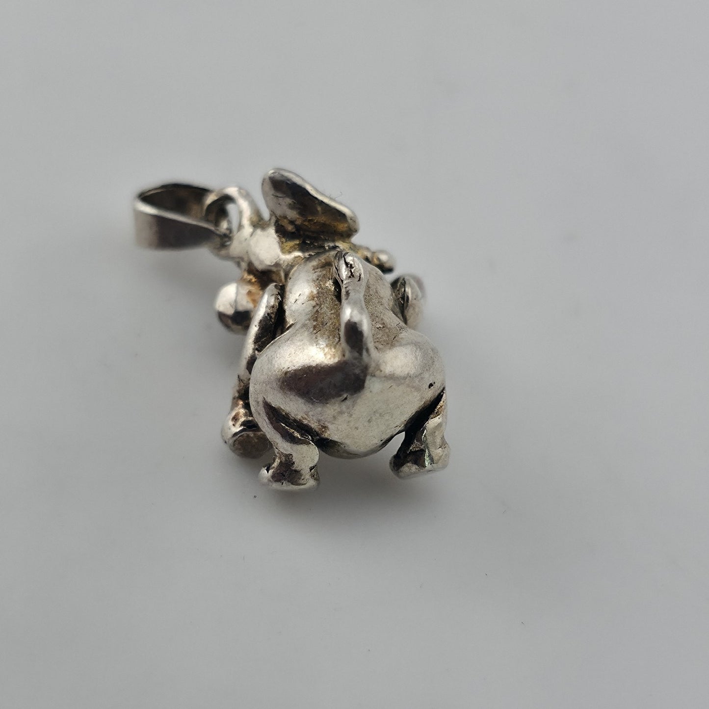 Vintage Sterling Silver 3D Elephant Pendant Charm Raised Trunk Figural Jewelry