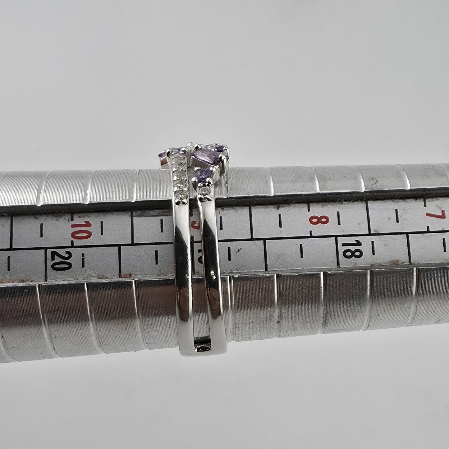 925 Sterling Silver Purple Amethyst Baguette Round Stone Ring Size 9 Split Band