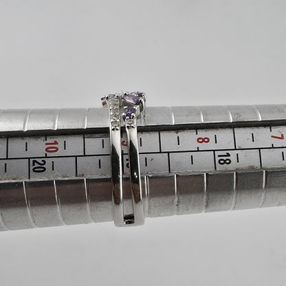 925 Sterling Silver Purple Amethyst Baguette Round Stone Ring Size 9 Split Band