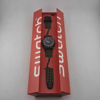 Swatch Punti Gialli Black Silicone Watch Green 3D Dots New In Box