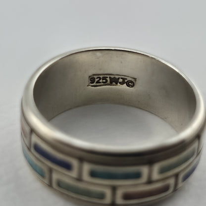 Waldeck Johnson 925 Sterling Silver Inlay Band Ring Size 7 Native American