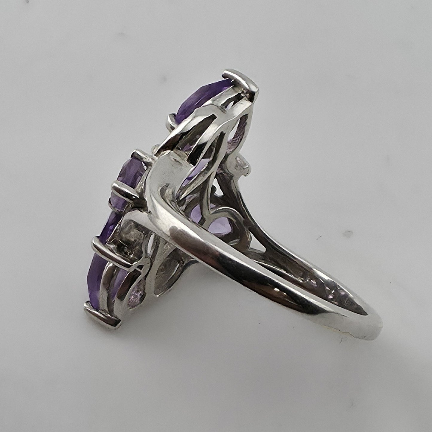 Sterling Silver Plated Amethyst Ring Pear Cut Cluster Swirl Size 6.75 Jewelry