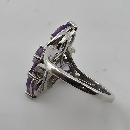 Sterling Silver Plated Amethyst Ring Pear Cut Cluster Swirl Size 6.75 Jewelry
